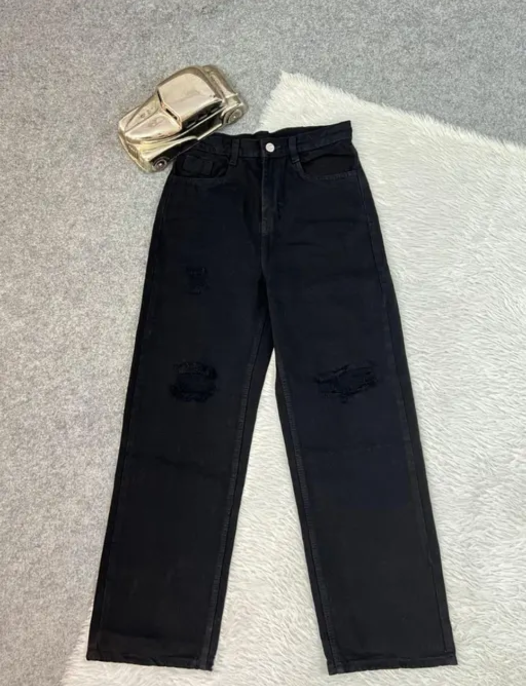Women Torn Baggy Jeans(Black)