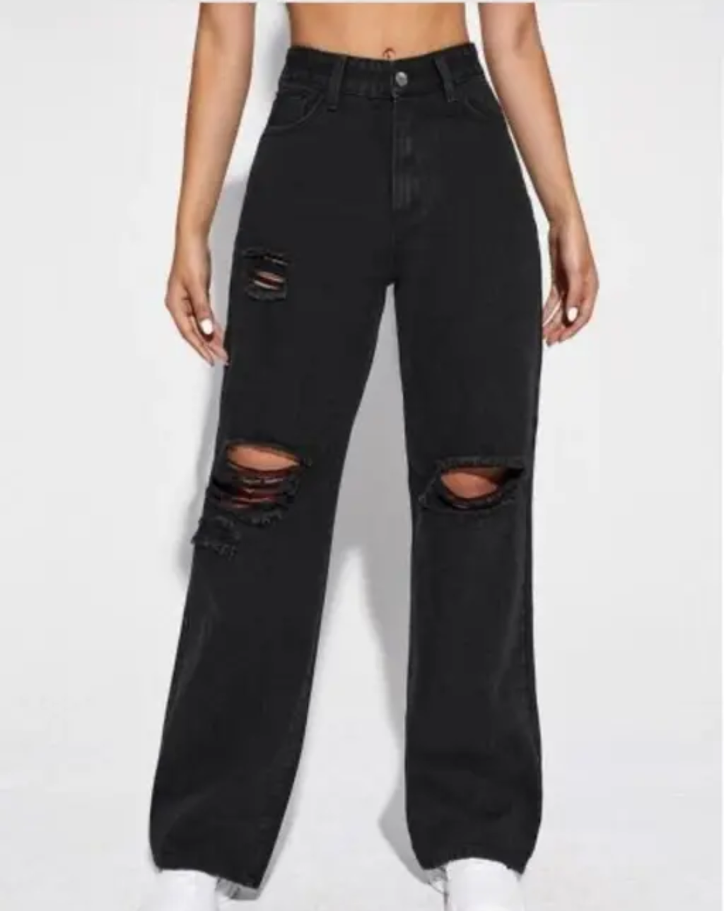 Women Torn Baggy Jeans(Black)